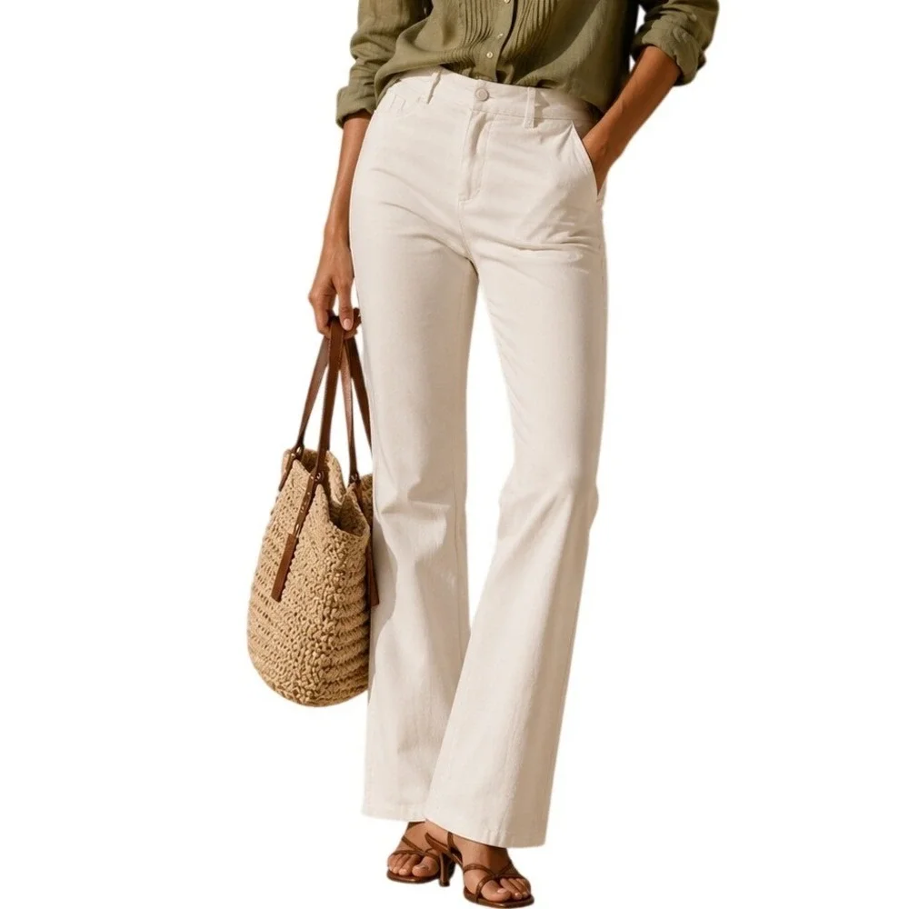 John Craig Sage Cream Cotton‎ Stretch Trousers Pants Slim Bootcut Size 38 (XL)